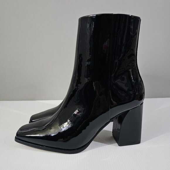 NEW Paige Farah Ankle Boot Womens 9.5 Black Patent Leather Square Toe Block Heel - Picture 15 of 15